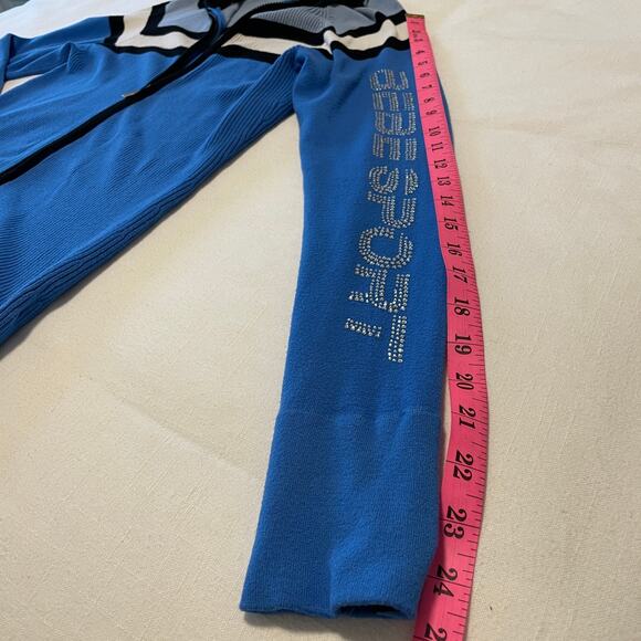 Vintage Y2K Bebe Sport Rhinestone Ribbed Stripe Blue Zip Up Women's Large - Picture 7 of 7